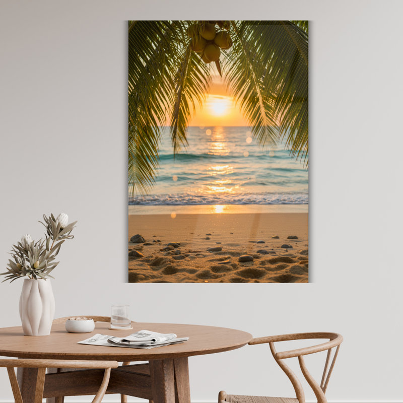 Art mural en verre trempé Tropical Beach Sunset, H 24 po x l 18 po