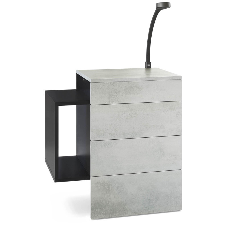 Mcardle 2 Drawer Bedside Table, With LED Flexi light, Concrete Oxide Optics