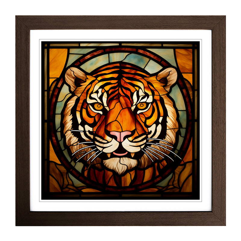 Tiger Stained Glass Effect No.1 - Framed Print, Walnut