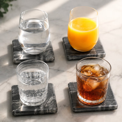 Handcrafted Square Genuine Gray Marble Coasters