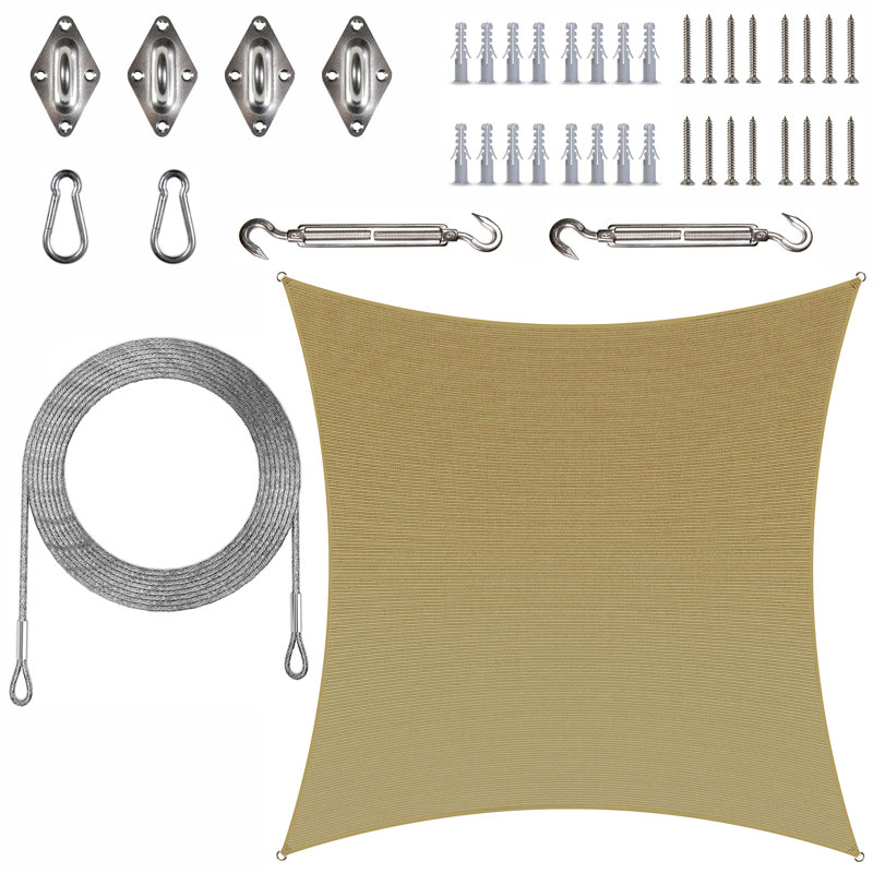 Toile d'ombrage carrée avec ensemble de quincaillerie et cordes Colourtree, Beige sable, 12 pi x 12 pi