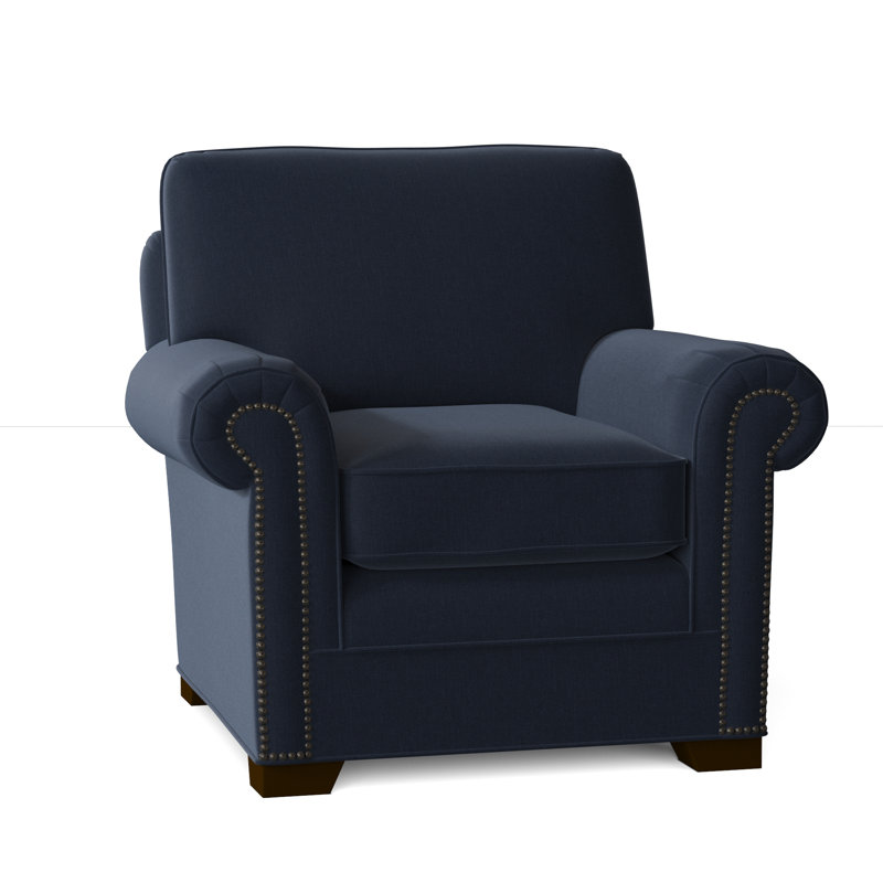 Fauteuil de 41 po de large Adrena, Non, Peyton en sergé performance bleu marine, Laiton foncé