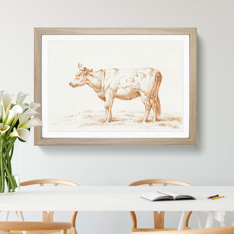 The Study of a Cow by Jean Bernard - Picture Frame Painting Print, Oak Framed, 36cm H x 48cm W x 2cm D