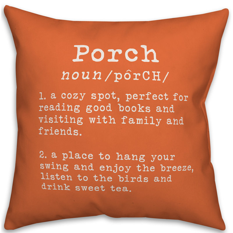 Textual Outdoor Throw Pillow, Orange, 16" H x 16" W