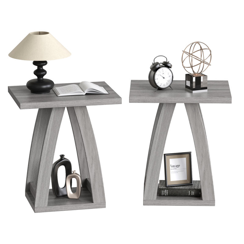 Set Of 2 End Table With Storage, Gray