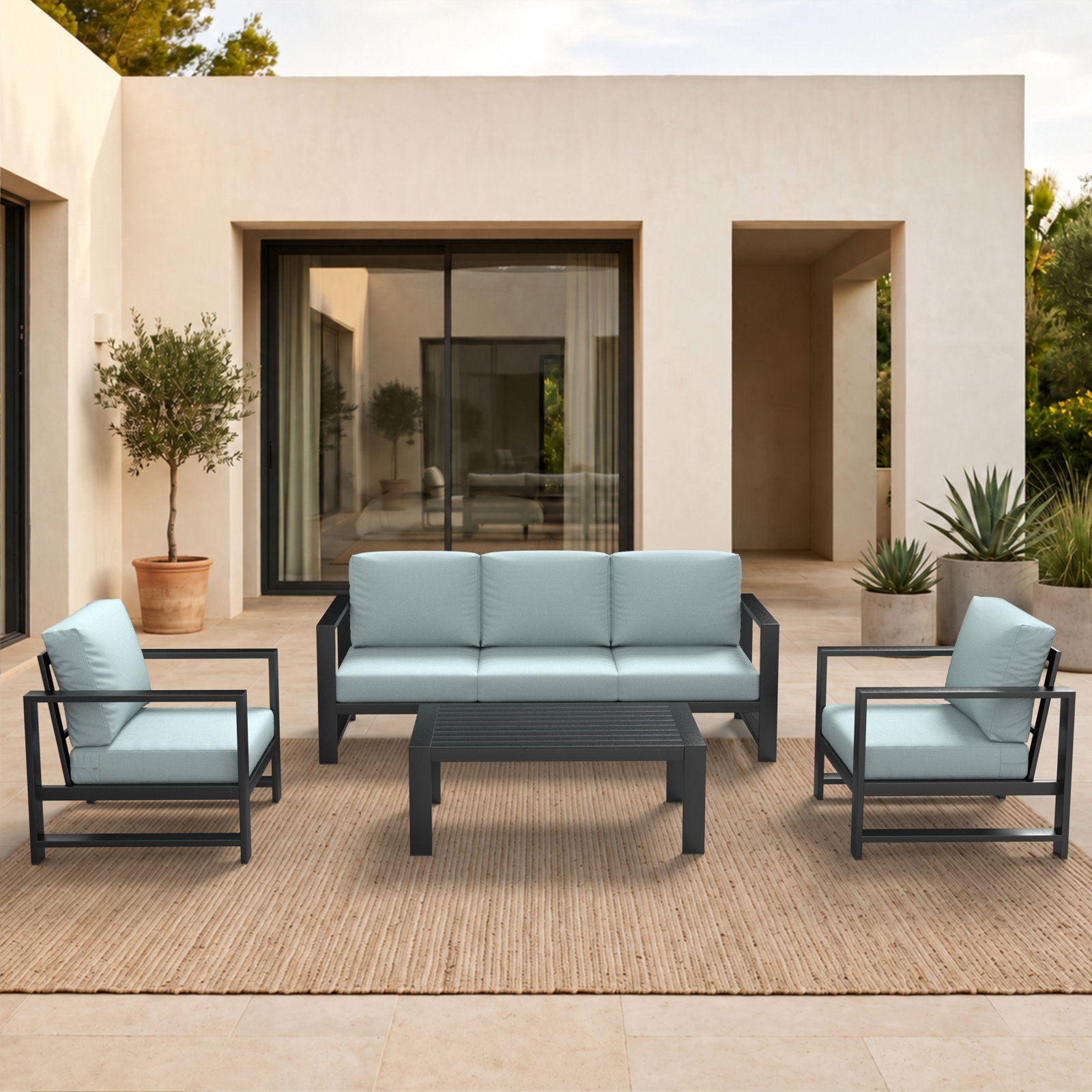 Dulcie 5-Person Sunbrella® Patio Seating Group, Green/Blue