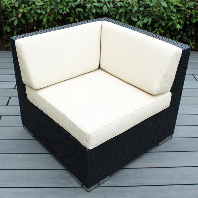 Chaise de patio avec coussins Billyjo, Sunbrella® beige, Noir
