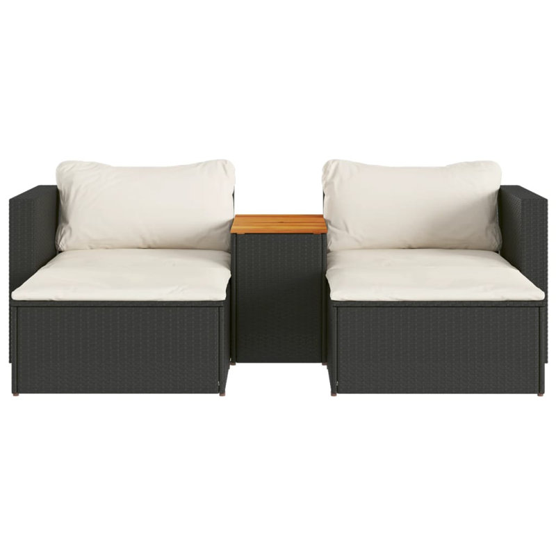 Ebern Designs 5 Piece Patio Sofa Set With Cushions Black Poly Rattan Acacia,  Cream White, Black