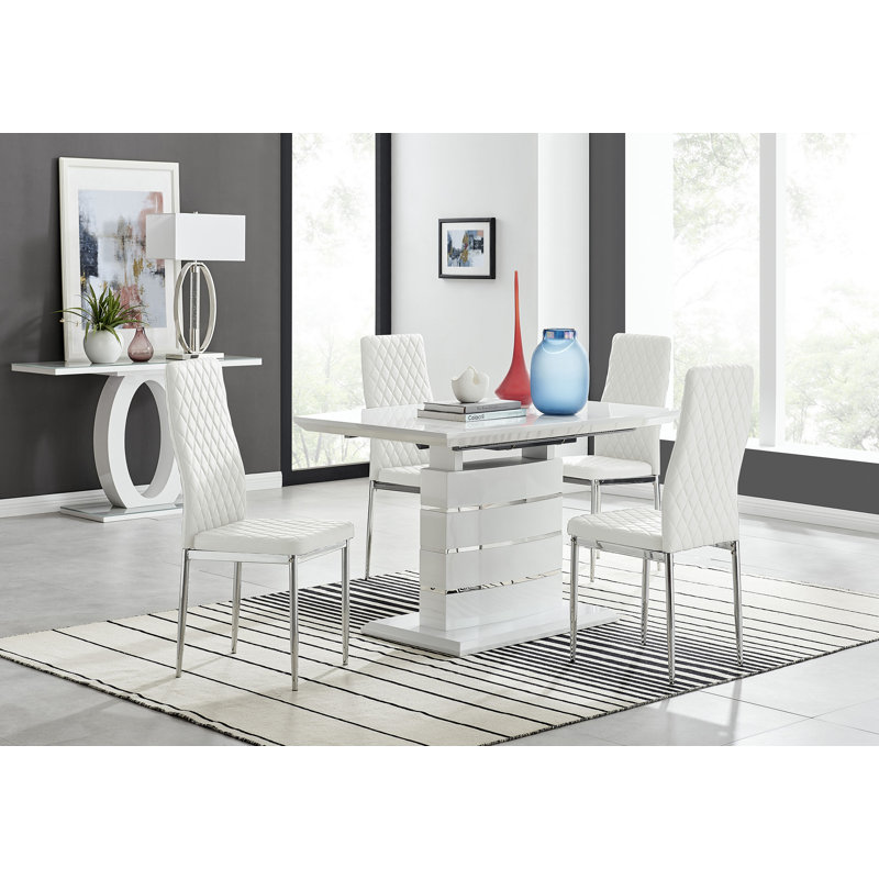 Ensemble de salle à manger extensible 4 places Everson, Blanc / argent