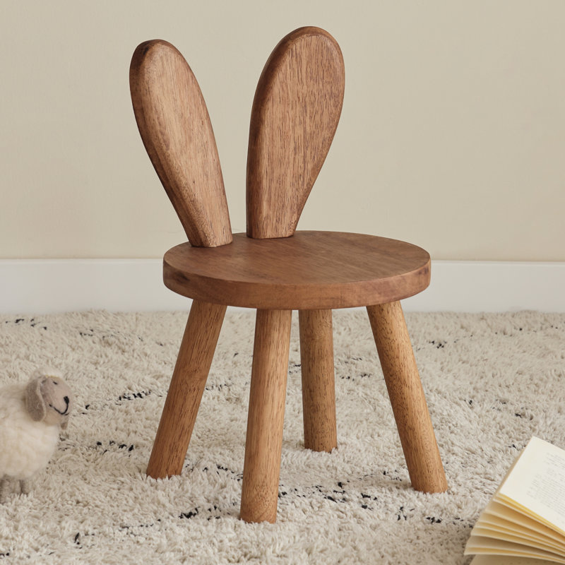 Solid Wood Rabbit Stool with Ear Backrest, Walnut