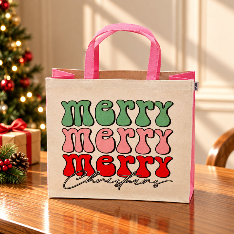 Sac-cadeau de Noël avec imprimé «Merry Christmas», H 14 po x l 14 po x P 5 po