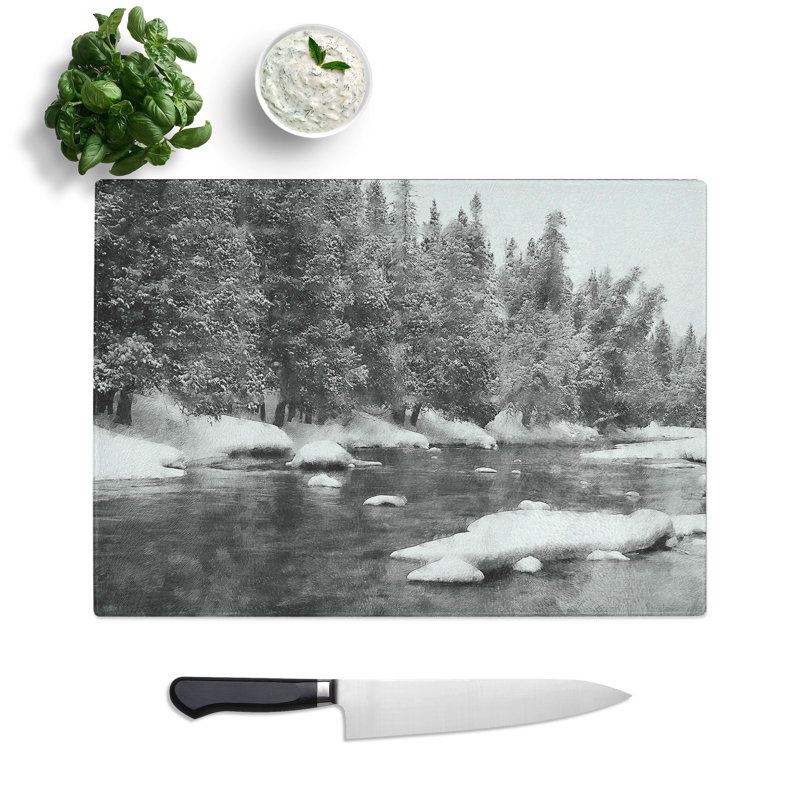 Winter Forest and Lake Painting Chopping Board, 0.4cm H x 20cm W x 28.5cm L
