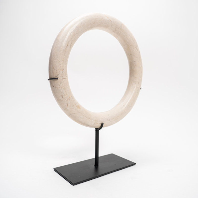 Lily''s Living 8"W Off-White Bali Stone Ring With Stand Statue, Art Figurine Sculpture, Home Décor Collectible