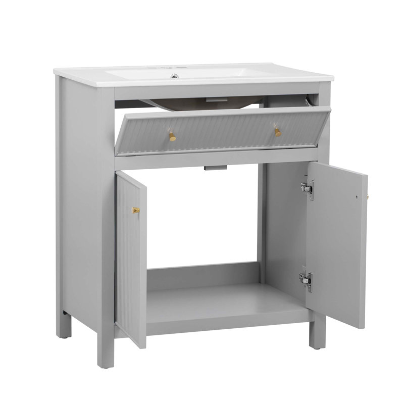 Ensemble de meuble-lavabo autoportant avec portes à fermeture douce 30 po avec lavabo en céramique, style moderne