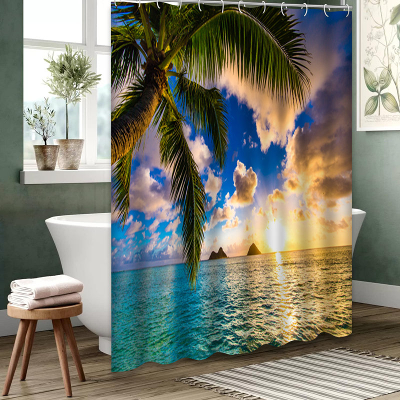 Rideau de douche Hawaii Beach Sunrise Sunset avec 12 crochets, L 72 po x l 84 po