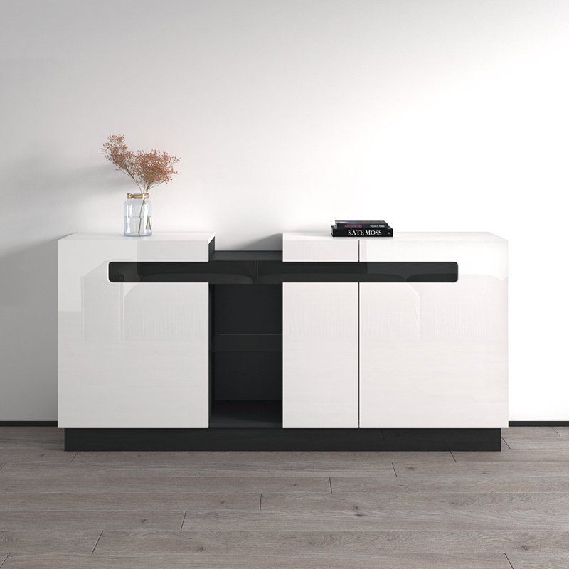 Asrith 70.9" Sideboard with High Gloss Finish, White/Black