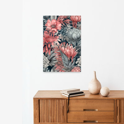 Coral Pink Botanicals Elegant Vintage Abstract Nature Tropical Wall Art