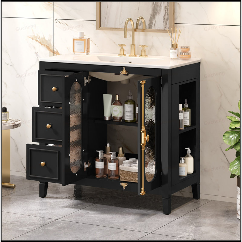 Meuble-lavabo à fermeture en douceur 36 po, Noir
