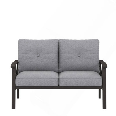 48" All-Weather Metal Loveseat 2 Seats Couch Sofa With Gray Cushions With Black Frame