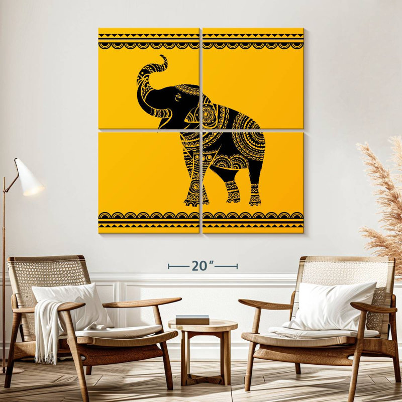 Éléphant orné, H 57 po x l 57 po