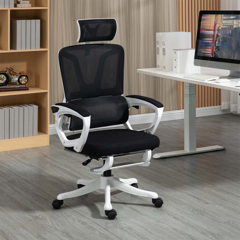 High Back Home Office Chair, Fabric Computer Desk Chair With Adjustable Headrest, Lumbar Support, Armrest, Foot Rest, Reclining Back