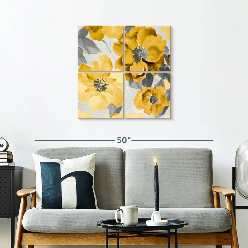 Harnek délicat floral jaune et gris I, H 26 po x l 26 po
