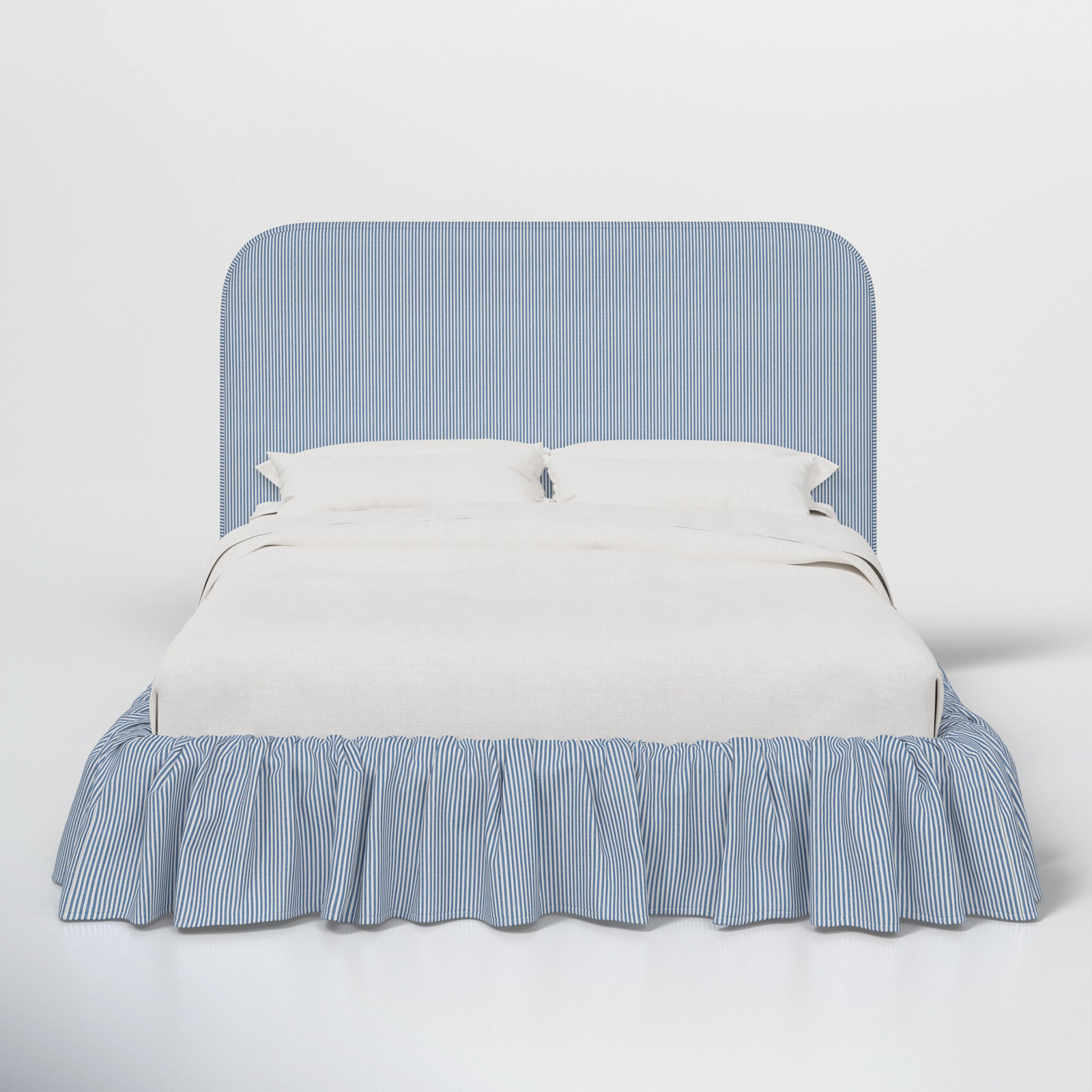 Maggie Ruffle Platform Bed, Prep Stripe Blue, Full