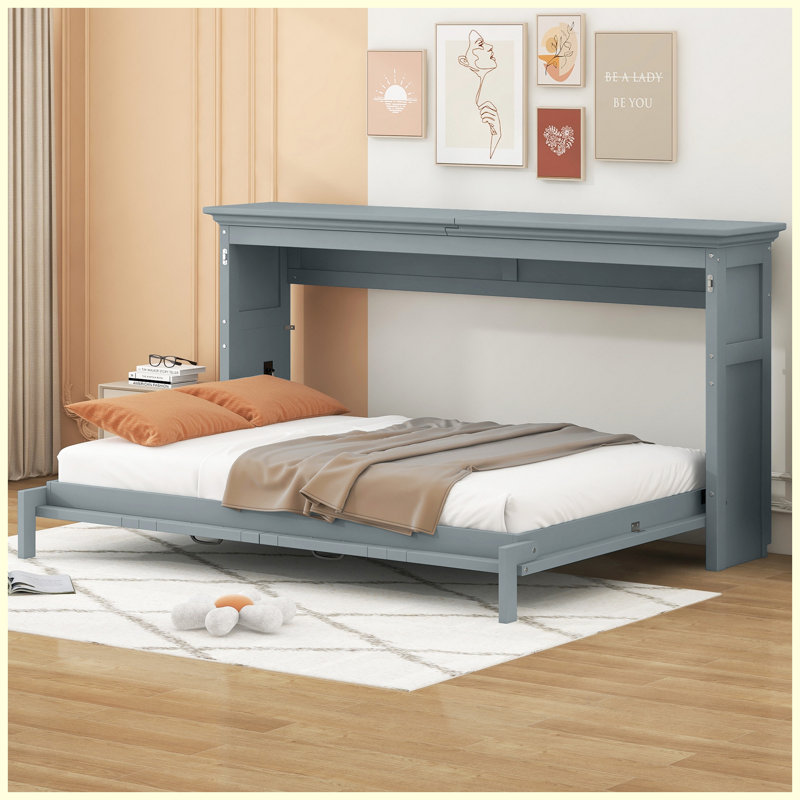 Twin Size Grey Murphy Bed, Foldable into Cabinet for Space Saving