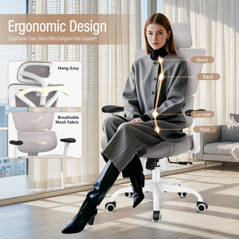 Wealdstone Office Chair with Headrest, Gray, White