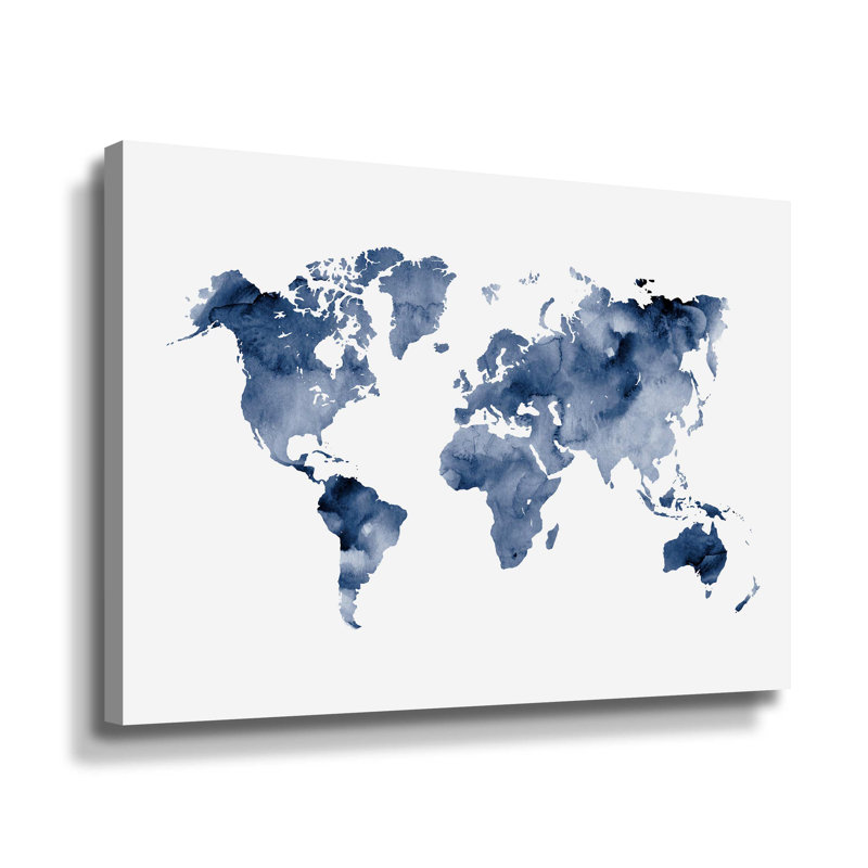 Indigo World Map Gallery, toile tendue, Toile tendue, L 18 po x H 14 po