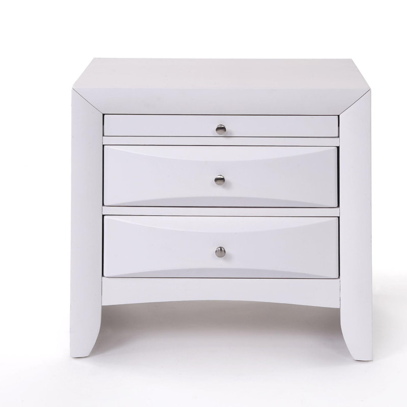 Table de chevet 1Pc avec finition blanche et deux tiroirs de rangement, Blanc