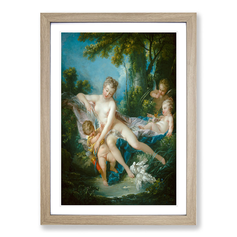 The Bath of Venus Consoling Love by Francois Boucher - Picture Frame Painting, 65cm H x 48cm W x 2cm D, Oak Framed