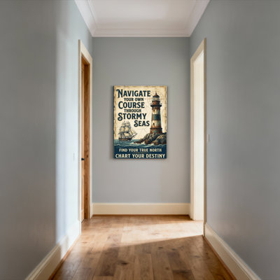Navigate Your Own Course Through Stormy Seas Lighthouse And Sailboat Nautical Theme Canvas Wrapped Wall Art Set Of 1