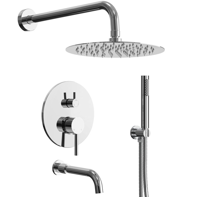 Système de douche à pluie haute pression 10 po, robinet de baignoire avec valve à pression équilibrée, Chrome