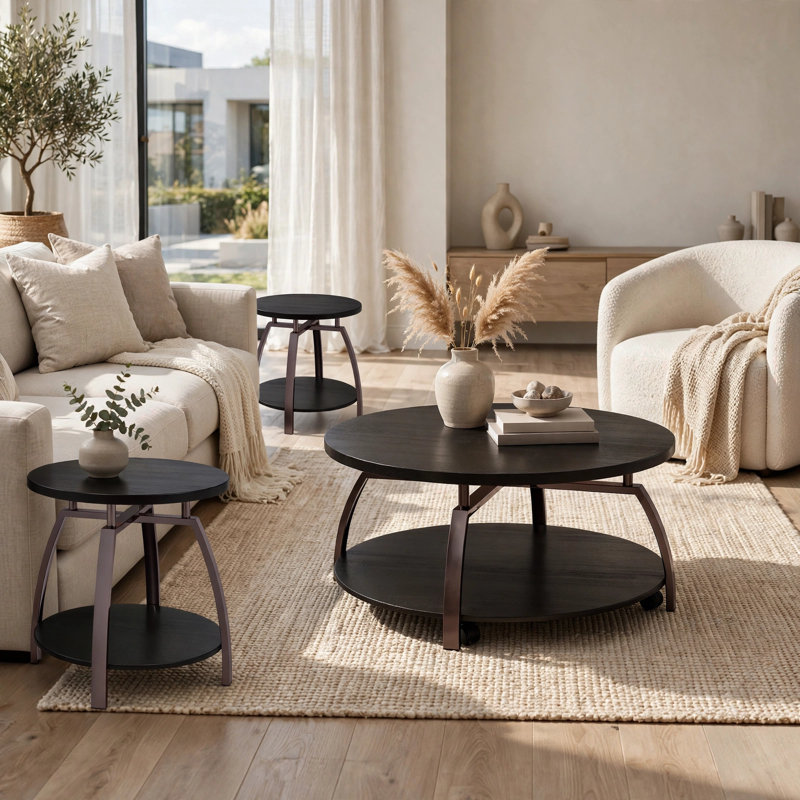 Ensemble de 3 tables basses et tables de bout Dyn, tablette ouverte, noir anthracite Dyn