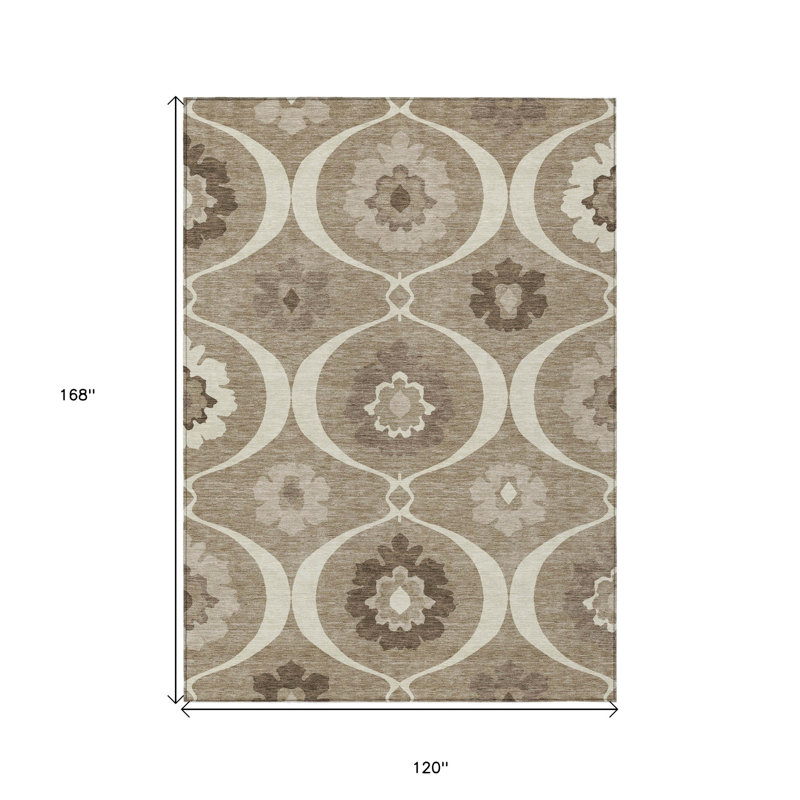 Tapis intérieur / extérieur lavable 10 pi x 14 pi brun et ivoire à médaillon taupe