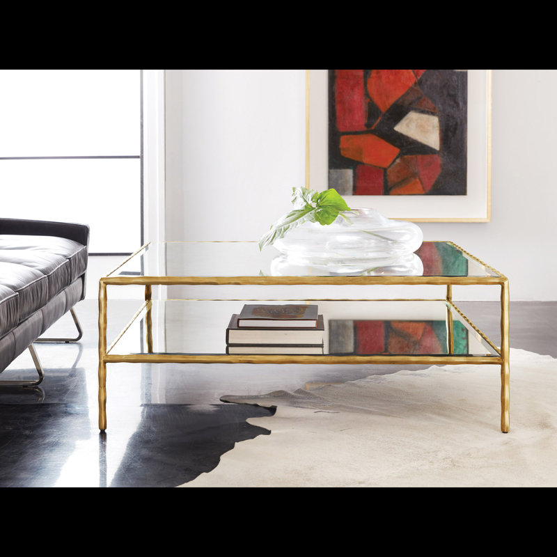 Organic Glass Single Coffee Table, Gold Leaf, Clear, 18" H x 48" L x 48" W