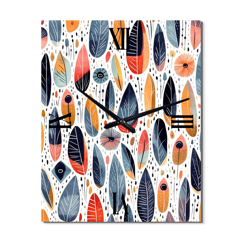 Horloge murale moderne abstraite bleue et jaune à motif floral scandinave, Grand