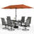 Rectangular Metal 6-People Patio Dining Set With Umbrella-117434797