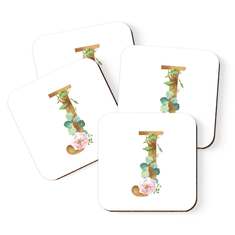 Sous-verre de lettre initiale à monogramme Lush Bloom, J