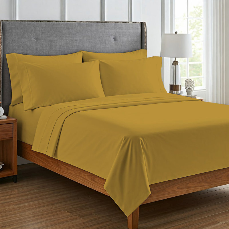 6Piece Microfiber Bed Sheets  Soft, WrinkleFree, Deep Pocket Fit, California King Sheet Set with 4 Pillowcases, Honey