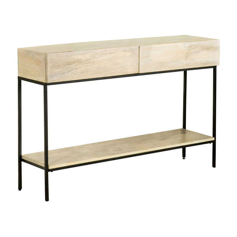 Ansley White Washed and Matte Black 2-Drawer Console Table