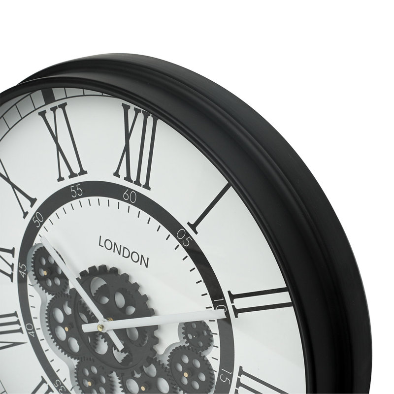 Round Gear Wall Clock for Living Room, Wall Clock for Bedroom Decor, Black/White