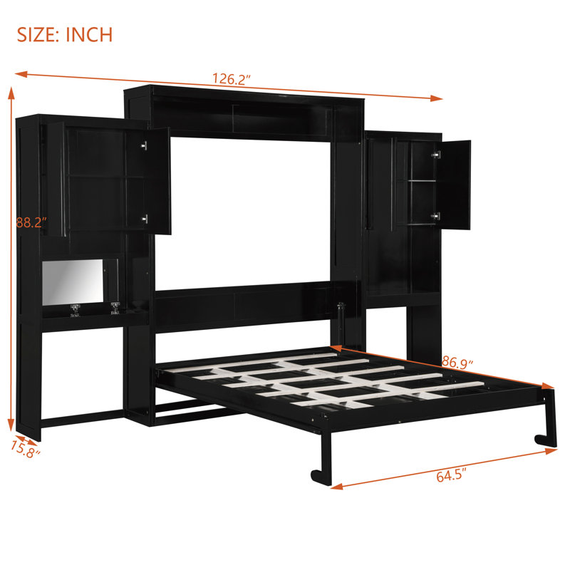 Grand lit escamotable avec bureau, coiffeuse et armoires - Lit mural multifonctionnel peu encombrant, espresso, Espresso