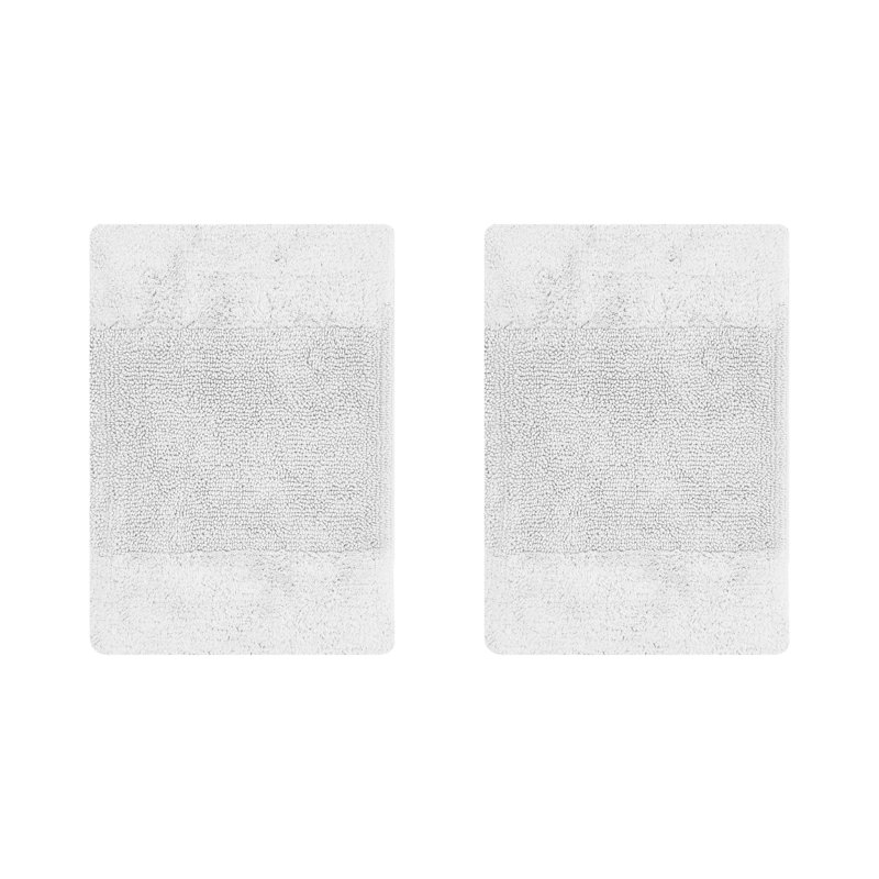 Ensemble de tapis pour salle de bain 2 pièces Makaylynn Premium 100% coton 2155 g / m², certifié OEKO-TEX®, envers en latex antidérapant, touffeté moelleux, super absorbant, tapis de salle de bain lavables à la machine, blanc