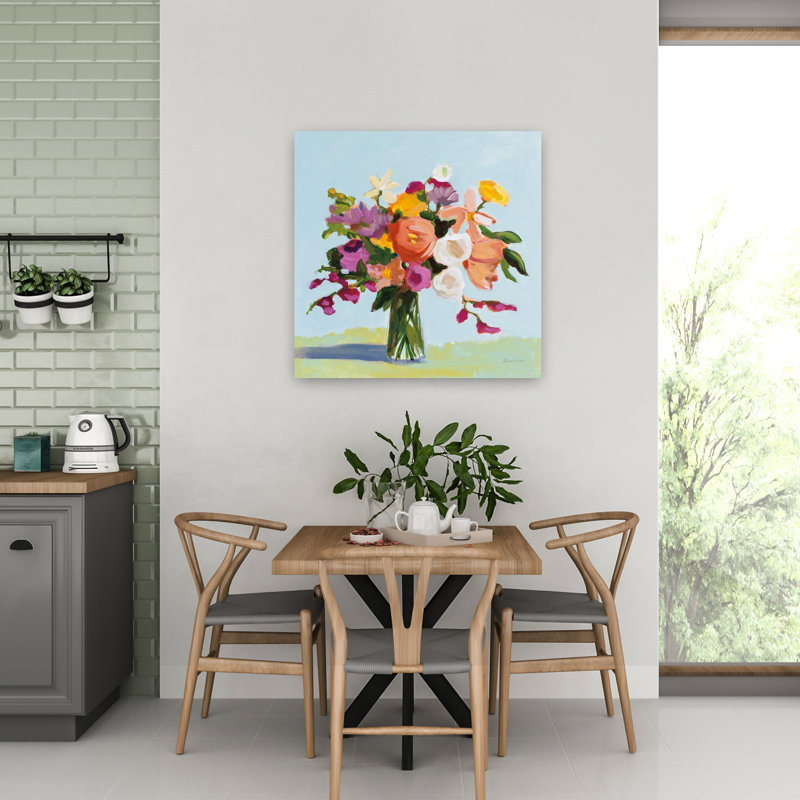 Art contemporain avec des fleurs en fleurs, H 32 po x l 32 po