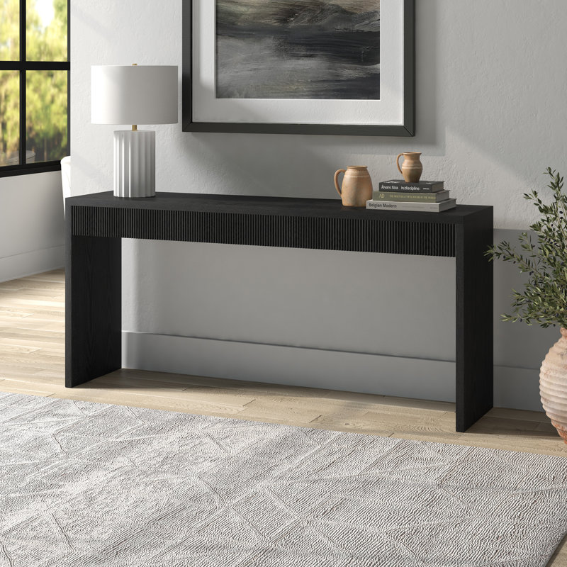 Lawrence Fluted Console Table, Black Grain, 29.5" H x 64" W x 15" D