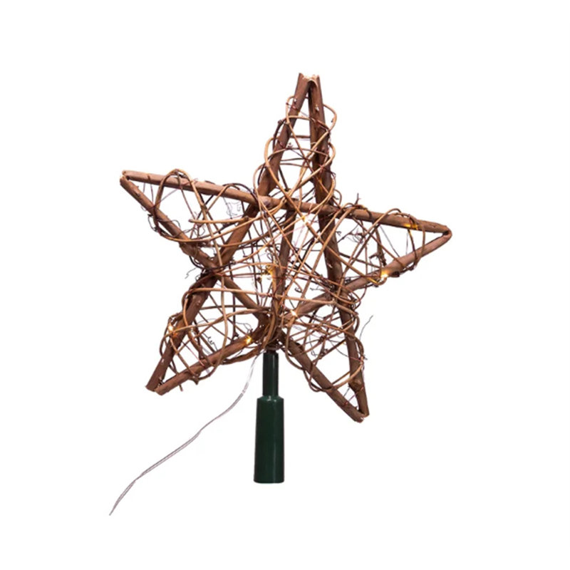 Natural Rattan Star Tree Topper with Warm White Fairy Lights