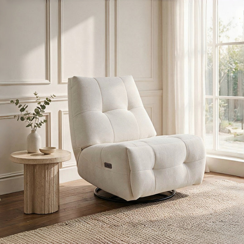 Fauteuil inclinable électrique sans accoudoirs de 32,3 po de largeur avec ports USB et Type-C, White