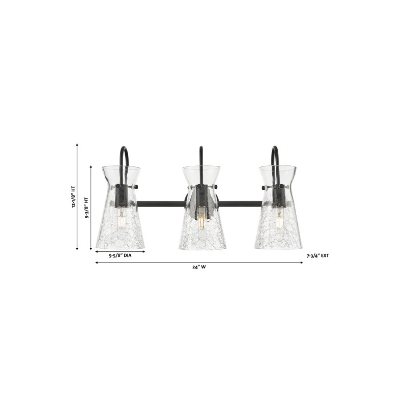 Estelle - Éclairage pour meuble-lavabo 3 lumières 24 po, Noir mat